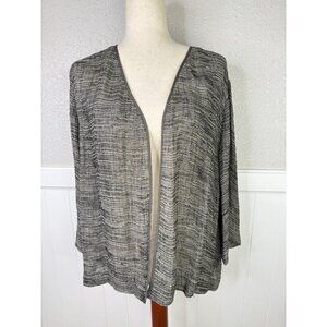 Eileen Fisher Dark Gray Organic Linen Gauze Strata Kimono Cardigan Jacket Sz M
